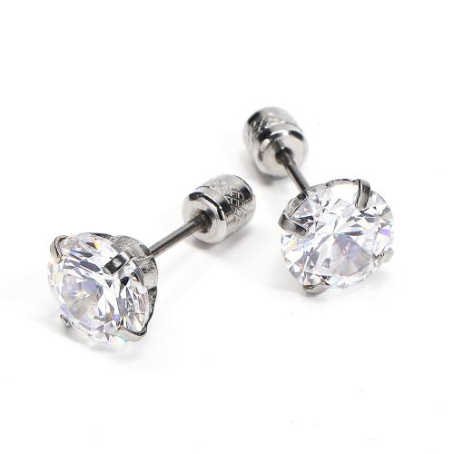 Stainless Steel Cubic Zirconia Stud Earring, 304 Stainless Steel, with Cubic Zirconia, fashion jewelry & Unisex original color 