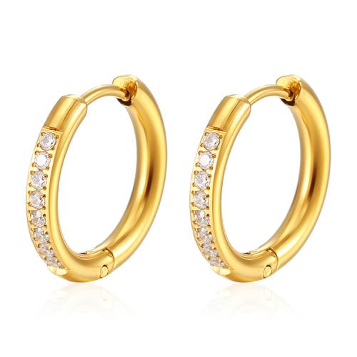 Mens acier inoxydable Hoop boucles d'oreilles, Acier inoxydable 304, Rond, Placage, pour femme & avec strass, plus de couleurs à choisir, Vendu par paire