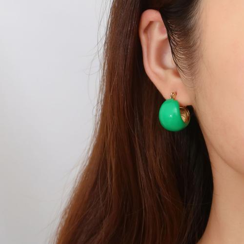 Boucle d'oreille en acier inoxydable Dangle, Acier inoxydable 304, Placage de couleur d'or, pour femme & émail, plus de couleurs à choisir, Vendu par paire