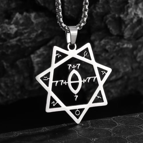 Edelstahl Schmuck Halskette, 304 Edelstahl, Hexagram, plattiert, Modeschmuck, Silberfarbe, 35x40mm, Länge:60 cm, verkauft von PC[