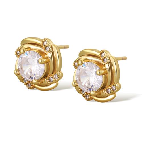 Cubic Zirconia Micro Pave Brass Earring, plated & micro pave cubic zirconia & for woman, golden 