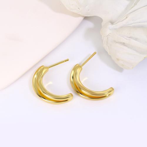 Brass Stud Earring, plated, for woman, golden 