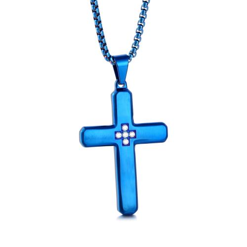 Stainless Steel Cross Pendants, 304 Stainless Steel, plated & micro pave cubic zirconia [