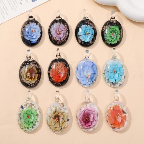 Inner Flower Lampwork Pendants, Flat Oval, fashion jewelry & DIY 