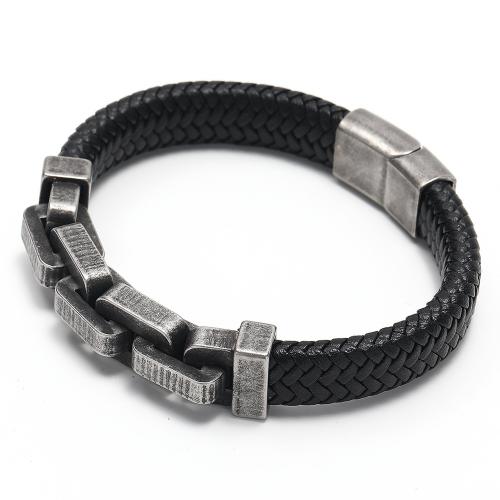 bracelet de cordon en PU , cuir PU, avec Acier inoxydable 304, le style de punk & pour homme, noire, 13mm cm, Vendu par PC[