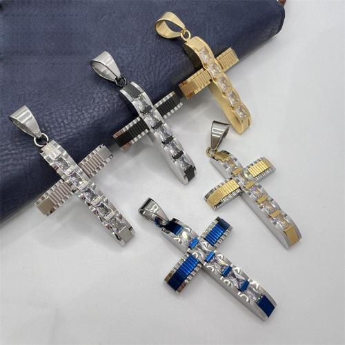 Stainless Steel Cross Pendants, 304 Stainless Steel, plated & micro pave cubic zirconia [