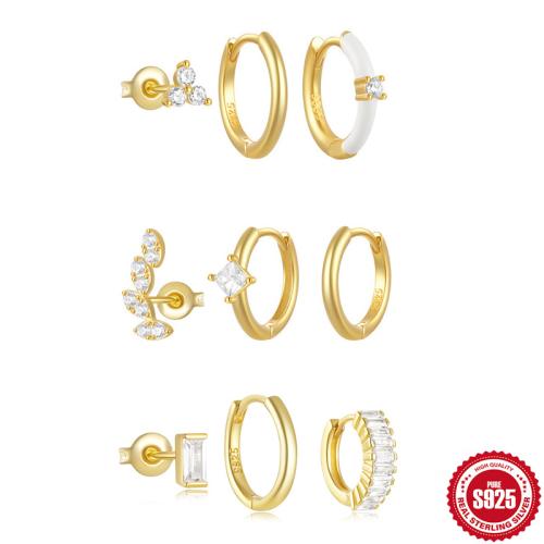 Pendiente de plata cubic zirconia Micro Pave Sterling, plata de ley 925, tres piezas & diferentes estilos para la opción & micro arcilla de zirconia cúbica & para mujer & esmalte, más colores para la opción, Vendido por Set