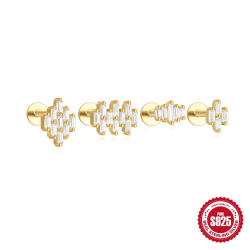 Pendiente de plata cubic zirconia Micro Pave Sterling, plata de ley 925, diferentes estilos para la opción & micro arcilla de zirconia cúbica & para mujer, dorado, Vendido por UD