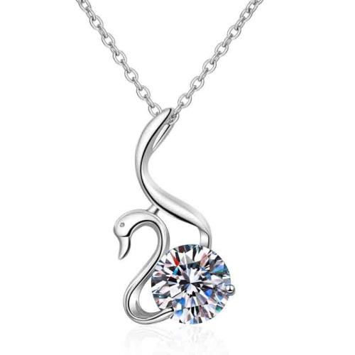 Brass Cubic Zirconia Necklace, with 5CM extender chain, Swan, plated, micro pave cubic zirconia & for woman, platinum color Approx 40 cm [