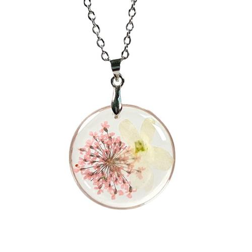 Resin Necklace, 304 Stainless Steel, with Dried Flower & Resin & for woman cm [