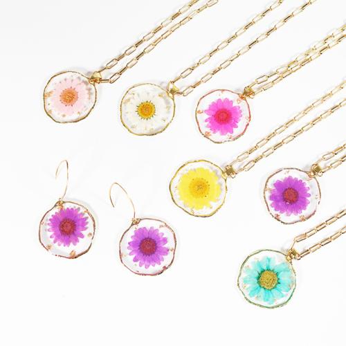 Resin Necklace, 304 Stainless Steel, earring & necklace, with Dried Flower & iron chain & Resin & Zinc Alloy, epoxy gel, 2 pieces & for woman Necklace 45cm, earrings [