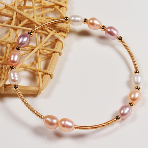 Cultured Freshwater Pearl Brass Bracelet, with Freshwater Pearl, handmade, fashion jewelry & for woman Approx 17 cm 