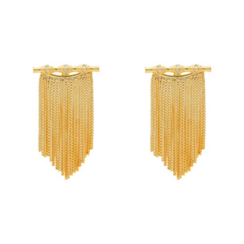 Moda flecos pendientes, metal, 18K chapado en oro, Joyería & micro arcilla de zirconia cúbica & para mujer, dorado, 32x19mm, Vendido por Par