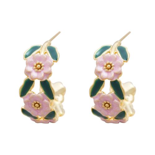 Brass Stud Earring, 18K gold plated, fashion jewelry & for woman & enamel, multi-colored 