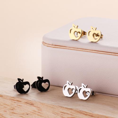 Stainless Steel Stud Earring, 304 Stainless Steel, Apple, Vacuum Ion Plating, fashion jewelry & for woman & hollow 