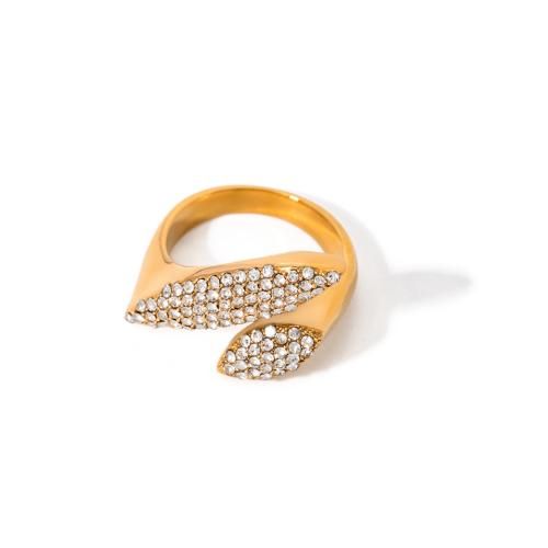 Rhinestone Stainless Steel Finger Ring, 304 Stainless Steel, 18K gold plated, fashion jewelry & for woman & with rhinestone, golden 