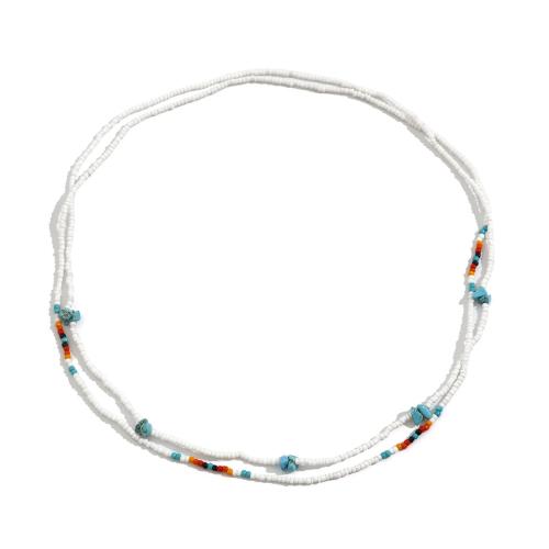 Glass Seed Beads Necklace, Seedbead, with turquoise, Double Layer & fashion jewelry & for woman, mixed colors .5 Inch [