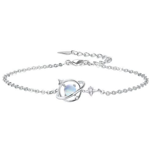 Cubic Zirconia Micro Pave Brass Bracelet, with Moonstone, with 4CM extender chain, plated, micro pave cubic zirconia & for woman, platinum color Approx 16 cm [