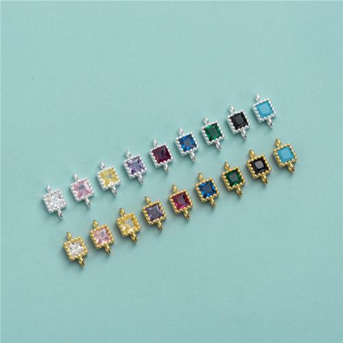 Conector plata de circonita, Plata de ley 925, Cuadrado, Bricolaje & micro arcilla de zirconia cúbica, más colores para la opción, 8x4.2mm, agujero:aproximado 1.1mm, Vendido por UD