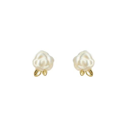 Brass Stud Earring, Flower, fashion jewelry & for woman & enamel, white 