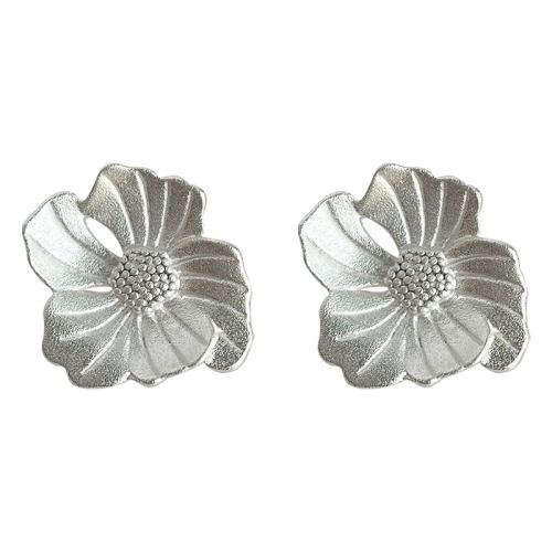 Brass Stud Earring, Flower, fashion jewelry & for woman, silver color 