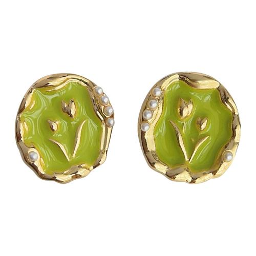 Plastic Stud Earring, Brass, with Plastic Pearl, fashion jewelry & for woman & enamel 