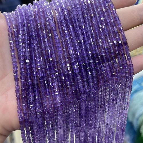 Natural Amethyst Beads, Square, fashion jewelry & DIY & faceted, purple, 3.3mm Approx 38 cm [