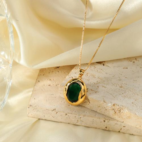 Brass Jewelry Necklace, with Emerald, with 5cm extender chain, fashion jewelry & for woman Approx 45 cm 