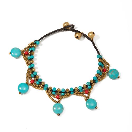 Brass Anklet, with turquoise, fashion jewelry & for woman Approx 24 cm 