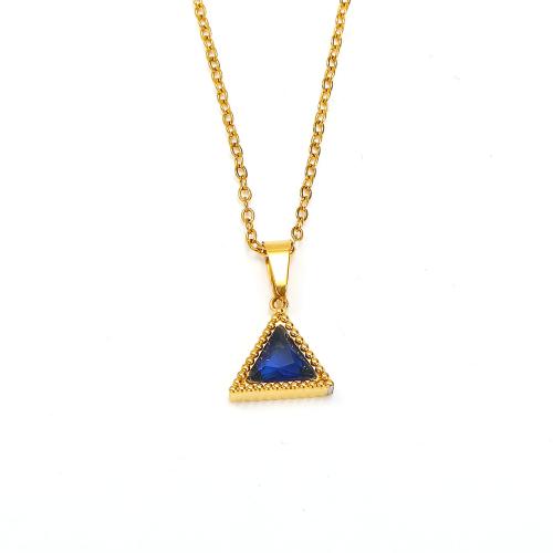 Collier en acier inoxydable Zircon, Acier inoxydable 304, avec zircon cubique, triangle, Placage ionique sous vide, bijoux de mode & pour femme, plus de couleurs à choisir Environ 45 cm, Vendu par PC