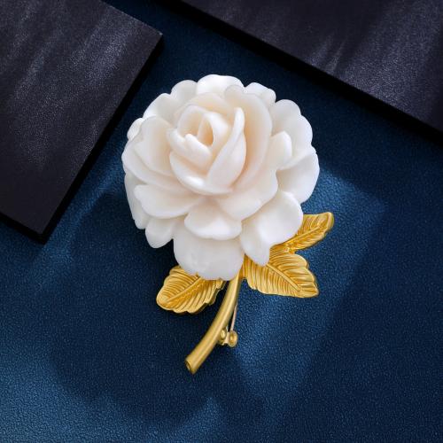 Broche de perla de cristal, metal, con Vidrio, Rosa, chapado en color dorado, para mujer, Blanco, 53x72mm, Vendido por UD