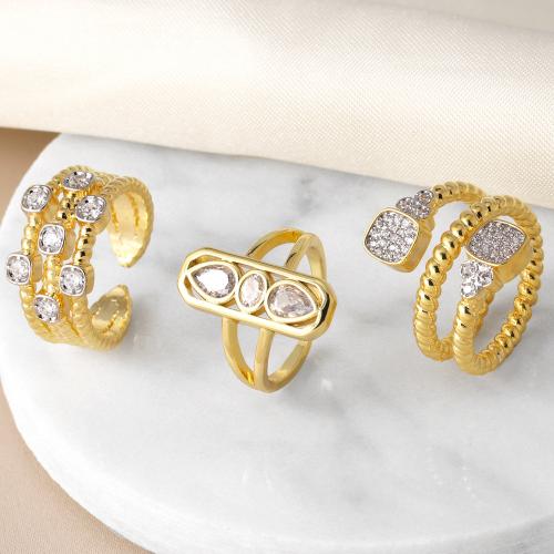 Cubic Zirconia Micro Pave Brass Finger Ring, gold color plated, fashion jewelry & micro pave cubic zirconia, golden 