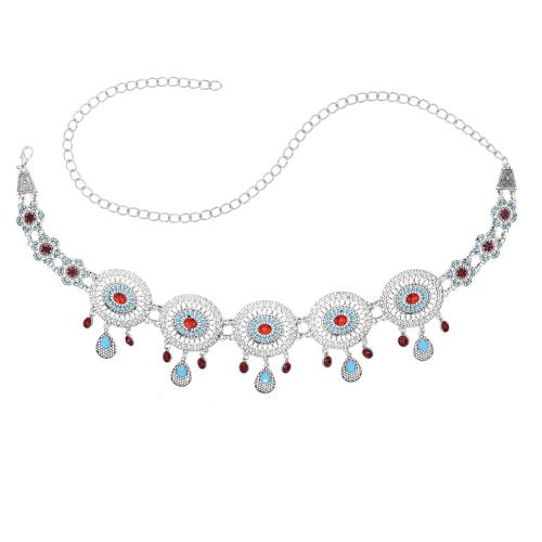 Body Chain Jewelry, Zinc Alloy, with Synthetic Turquoise & Resin, fashion jewelry & for woman & with rhinestone, silver color Inch 