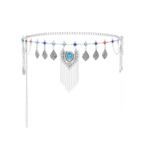 Body Chain Jewelry, Zinc Alloy, with Synthetic Turquoise, plated, fashion jewelry & for woman & with rhinestone .9 Inch 