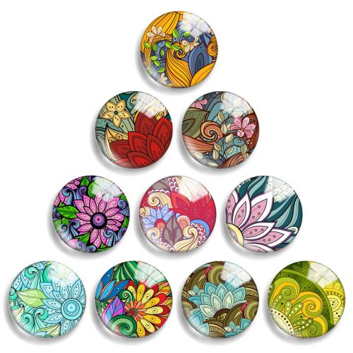 Time Gem Cabochon, Glass, with Resin, Flat Round, mixed pattern & DIY 