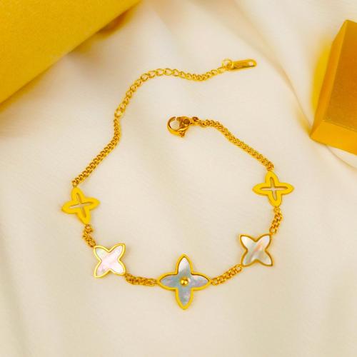 Partículas de acero Pulsera, con Nácar Blanca, con 5cm extender cadena, 18K chapado en oro, Joyería & para mujer, dorado, longitud:aproximado 16 cm, Vendido por UD