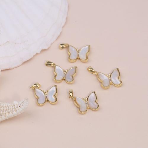 Brass Shell Pendants, with Shell, Butterfly, gold color plated, DIY, white [