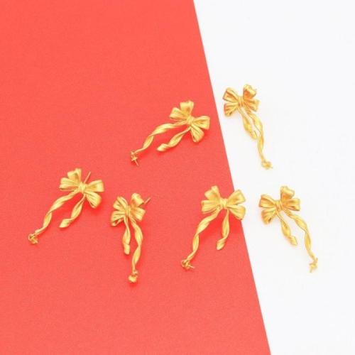 Brass Stud Earring, Bowknot, gold color plated, for woman 