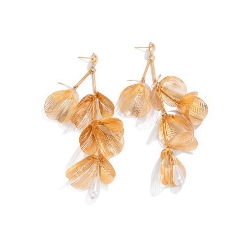 Brass Drop Earring, with Plastic Pearl, plated, fashion jewelry & for woman [