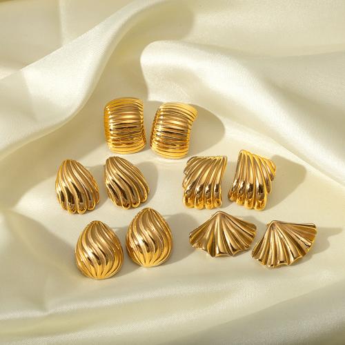 Edelstahl Stud Ohrring, 304 Edelstahl, 18K vergoldet, Modeschmuck & verschiedene Stile für Wahl & für Frau, goldfarben, verkauft von Paar