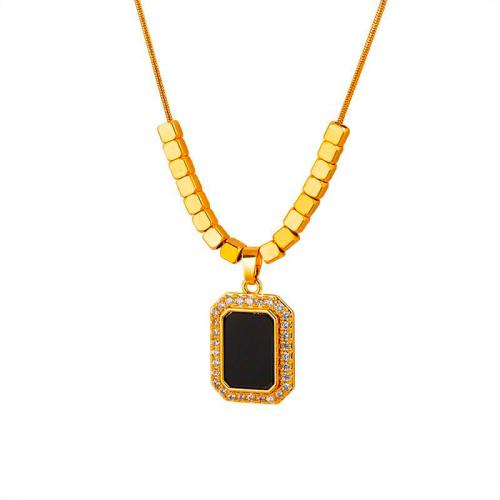 Collier de bijoux de titane, Acier titane, bijoux de mode & pavé de micro zircon & pour femme, doré Environ 45 cm, Vendu par PC