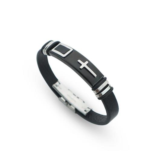 PU Leather Cord Bracelets, Titanium Steel, with PU Leather, fashion jewelry & for man Approx 22 cm 