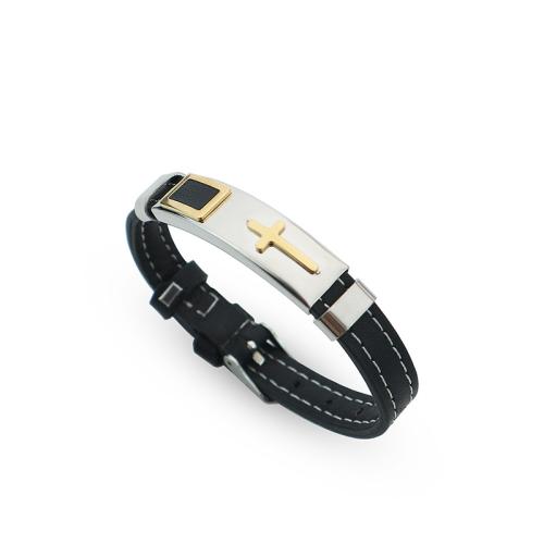 PU Leather Cord Bracelets, Titanium Steel, with PU Leather, fashion jewelry & for man Approx 24 cm 