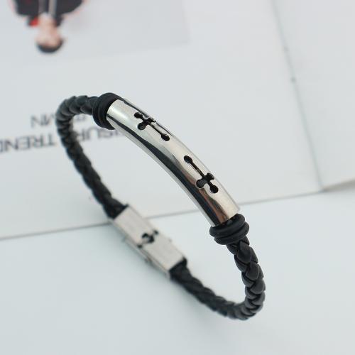 PU Leather Cord Bracelets, Titanium Steel, with PU Leather, fashion jewelry & for man Approx 22 cm 