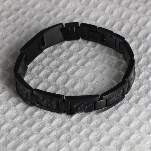 Stainless Steel Chain Bracelets, 304 Stainless Steel, with Carbon Fibre, Vacuum Ion Plating, fashion jewelry & for man 12mm [