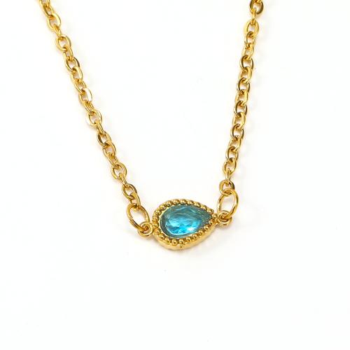 Collier en acier inoxydable Zircon, Acier inoxydable 304, avec zircon cubique, larme, Placage ionique sous vide, bijoux de mode & pour femme, plus de couleurs à choisir Environ 45 cm, Vendu par PC