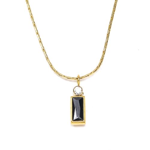 Collier en acier inoxydable Zircon, Acier inoxydable 304, avec zircon cubique, rectangle, Placage ionique sous vide, bijoux de mode & pour femme, plus de couleurs à choisir Environ 45 cm, Vendu par PC