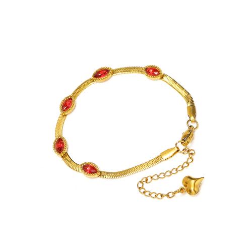 Pulseras de acero inoxidable, acero inoxidable 304, con cúbica circonia, con 5cm extender cadena, Recubrimiento iónico al vacío, Joyería & para mujer, dorado, longitud:16 cm, Vendido por UD