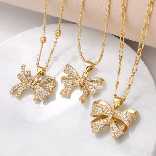 Collier en laiton cubique Zircon Micro Pave, Noeud papillon, Placage de couleur d'or, bijoux de mode & modèles différents pour le choix & pavé de micro zircon, doré, Vendu par PC