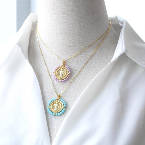 Collier en laiton cubique Zircon Micro Pave, avec Seedbead, avec 5cm chaînes de rallonge, Placage, bijoux de mode & pavé de micro zircon, plus de couleurs à choisir cm, Vendu par PC